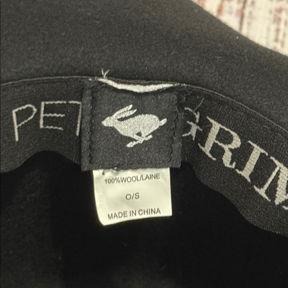 PETER GRIMM Black Wide Brim Wool Fedora Hat with Brown Leather Cord - Picture 9 of 15